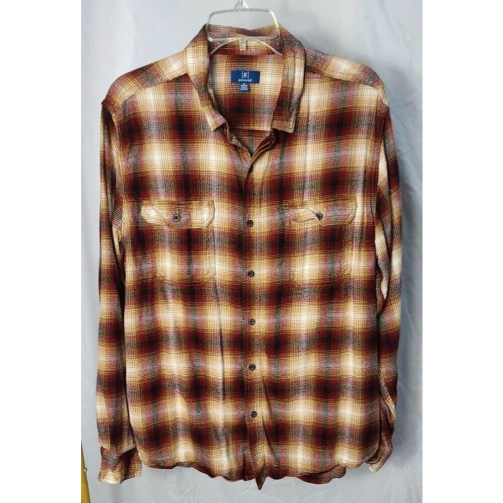 George Men's Plaid Flannel Button up Shirt Size XL 46-48 Long Sleeve Pockets